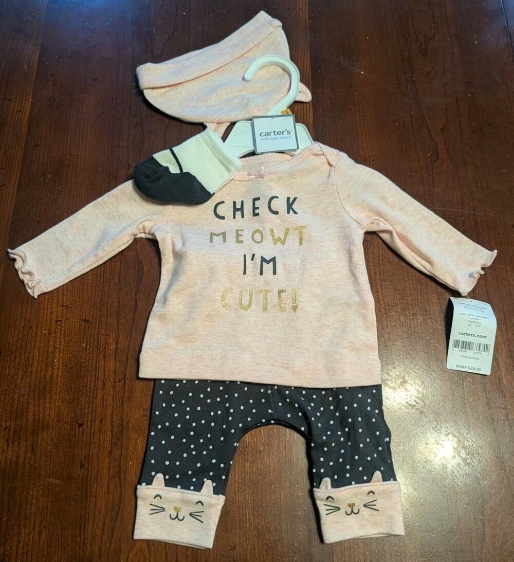 NWT Carters Newborn Outfit Set Girls Pink Black $24 Kitty